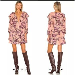 New Free People Sun Baked Swing Dress Peach Combo XS RM10205 Mini Tiered Tunic